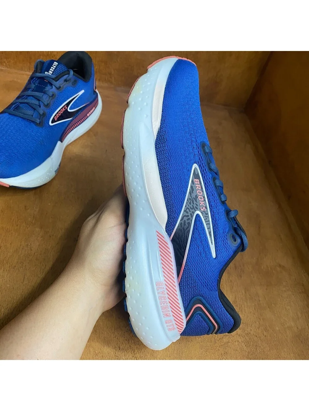 Brooks Glycerin GTS 21 Shoes Women 10 Blue Ice Pink Running Sneakers 1204091B496